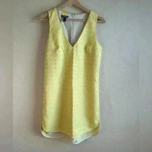 Muse yellow white high low embroidered shift‎ dress S spring fall summer